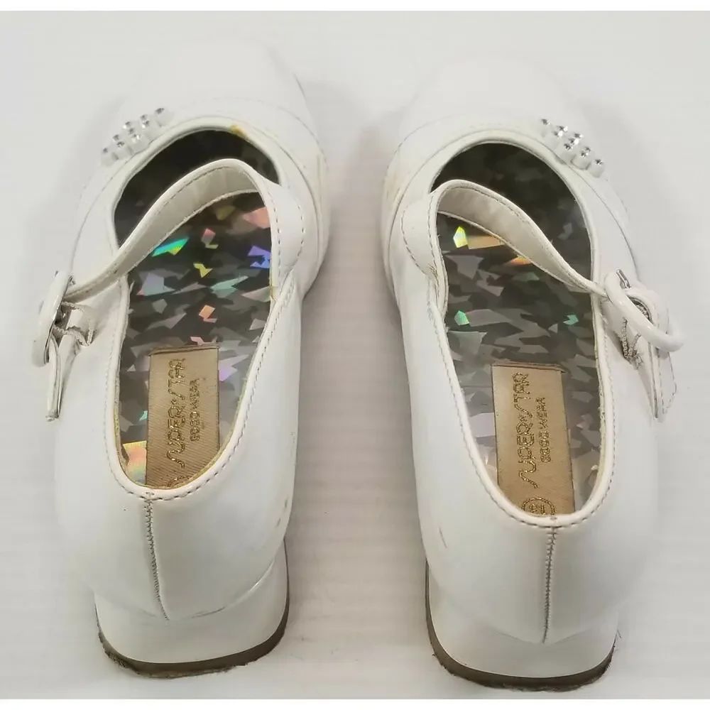 *D) Vintage Superstar Kid Girl's White Low Heel Strap Shoes 13